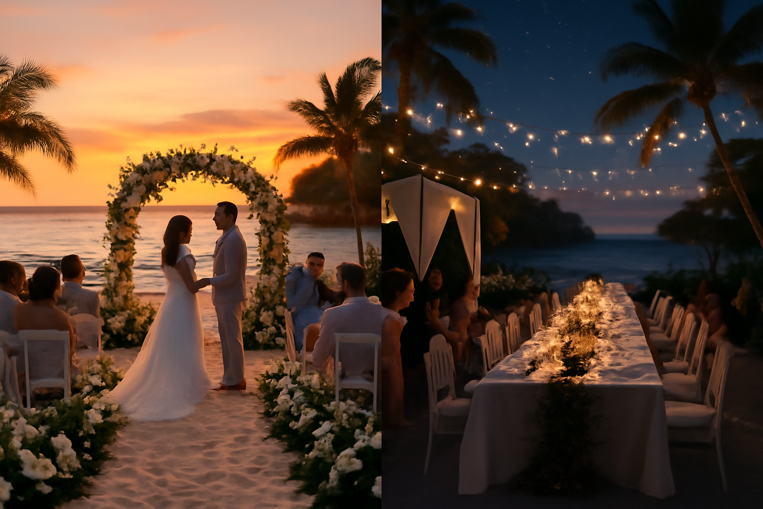 discover the magic of an enchanting beach wedding in st barths, where love and celebration intertwine under the starry sky. experience an unforgettable night filled with joy, laughter, and beautiful memories as the festivities carry on, creating a dreamlike atmosphere for the couple and their guests.