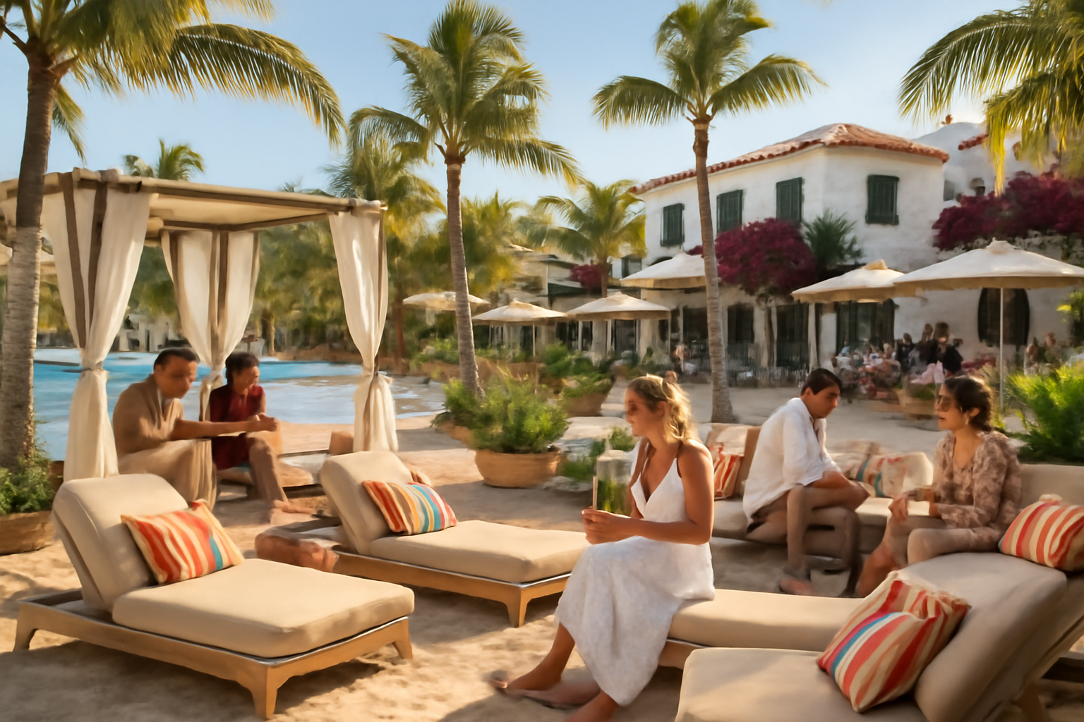 immerse yourself in the enchanting mediterranean vibes at this stylish st barth beach club, where luxurious ambiance meets stunning ocean views, offering the perfect backdrop for relaxation and leisure.